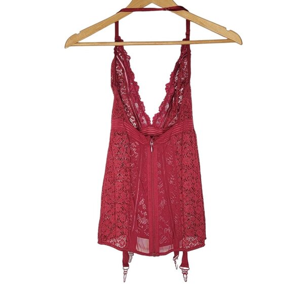 Victoria's Secret Small Red Lingerie Very Sexy Plunge Garter Slip Lacquer Lace - Picture 2 of 5